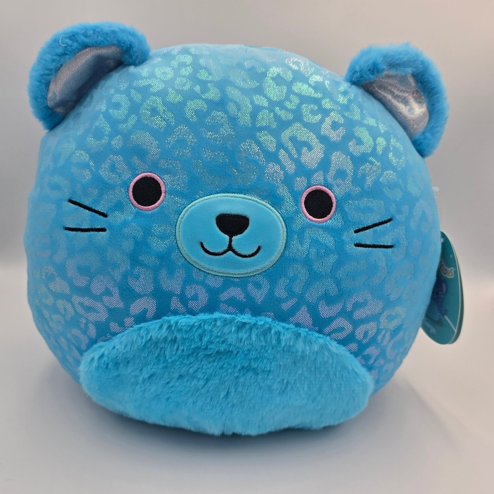 Squishmallows‎ Sarge Leopard Print Blue Plush Stuffed Animal Cat Iridescent NEW